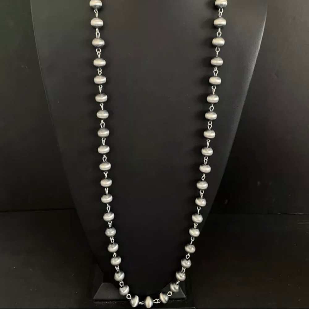 14mm Sterling Silver Rosary Bead Necklace - image 2